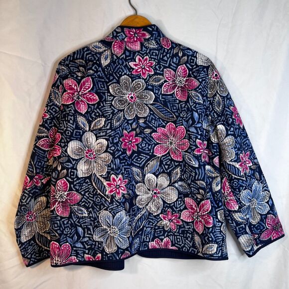 Alfred Dunner Floral Quilted Open Front Jacket Asian Flair Lightweight Size 14P - Picture 2 of 7